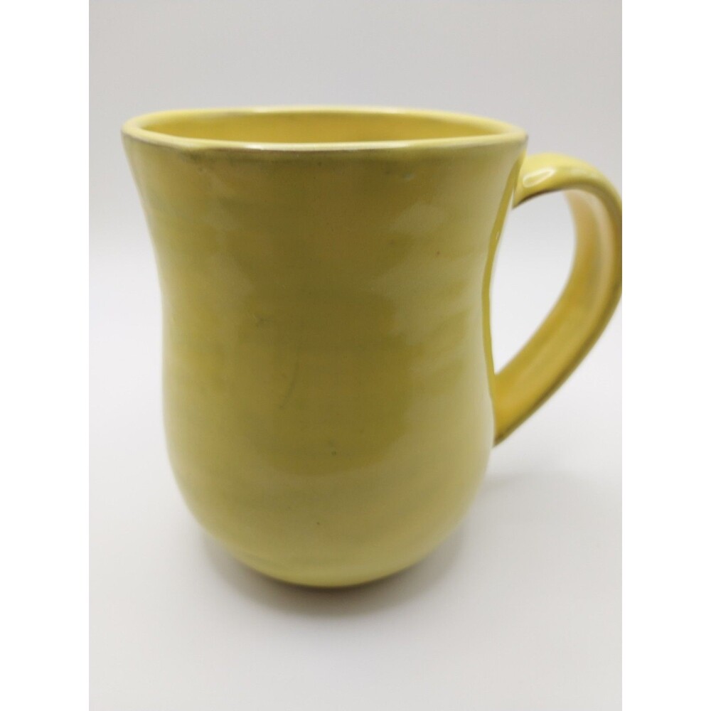 Papillon Marketplace Haiti Hand thrown Ceramic Coffee Mug Yellow Signed Lucifer - Picture 3 of 7